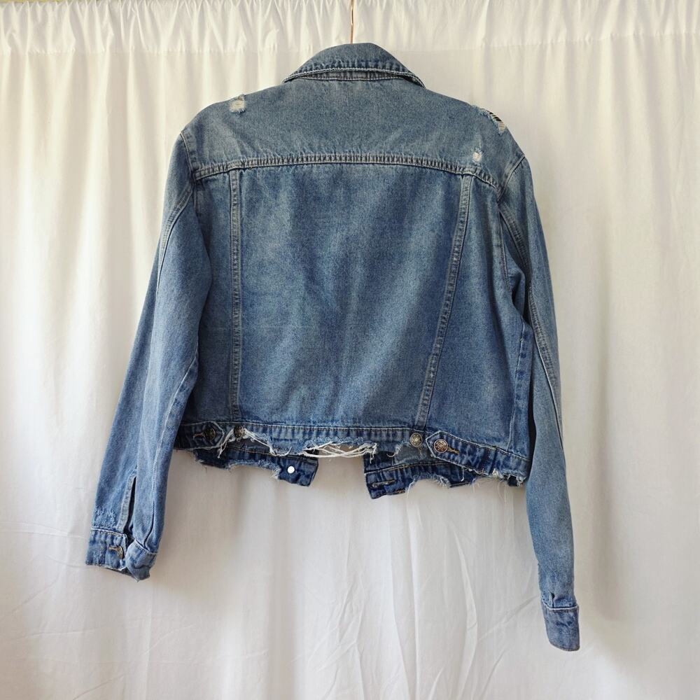 Mustard Seed Women's Jean Jacket Denim, Size M Blue Baggy Crop Distressed - Picture 9 of 9